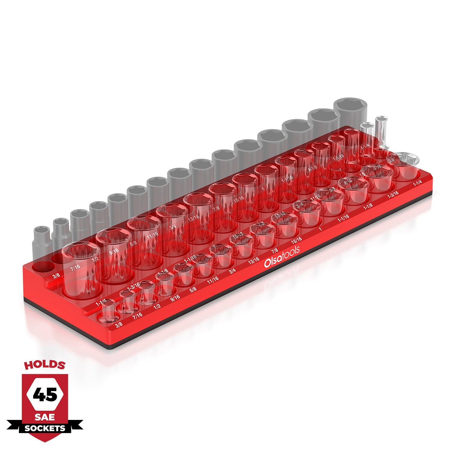 3-Row Magnetic Socket Holder Organizes 75+ 1/4",3/8",1/2" Drive Sockets