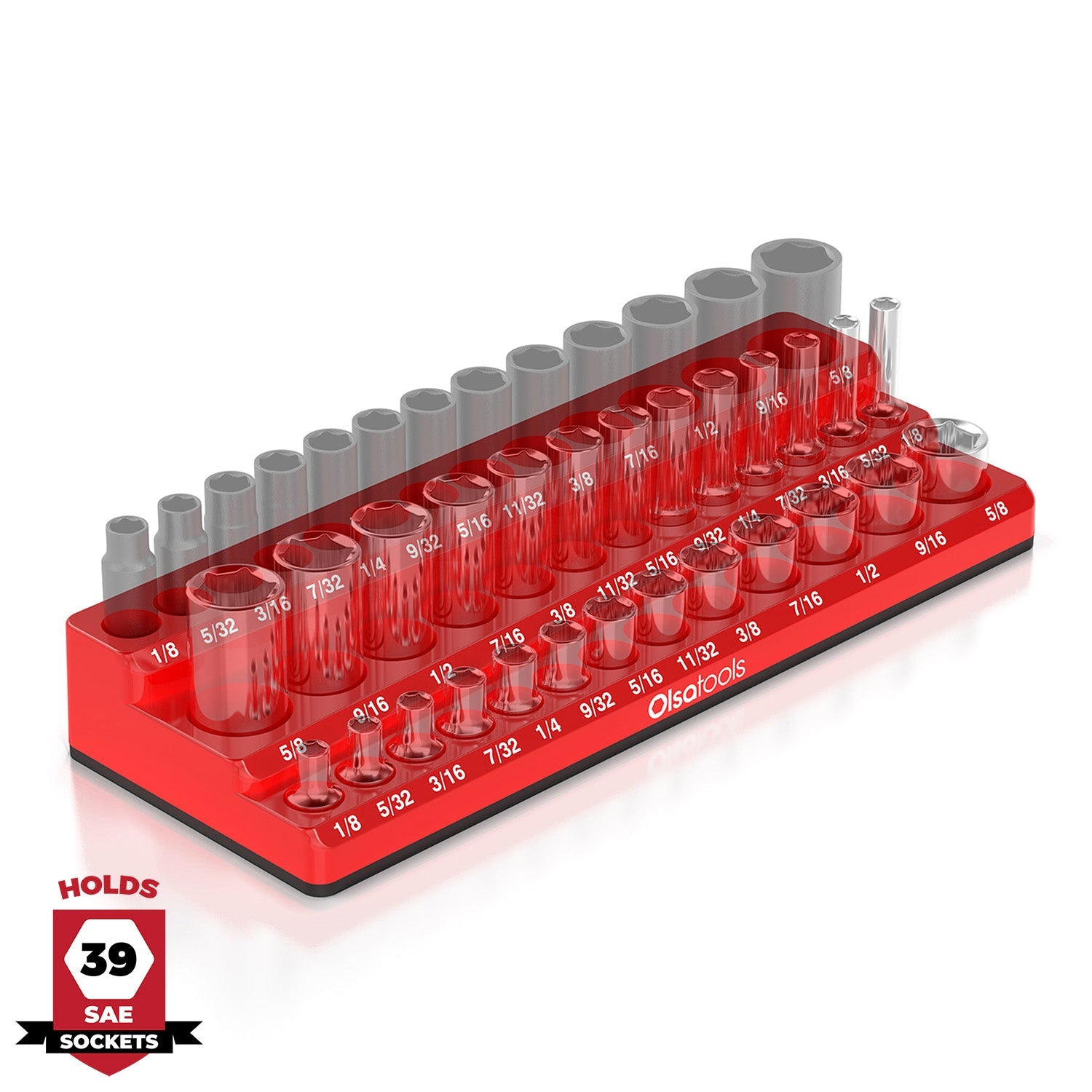 3-Row Magnetic Socket Holder Organizes 75+ 1/4",3/8",1/2" Drive Sockets