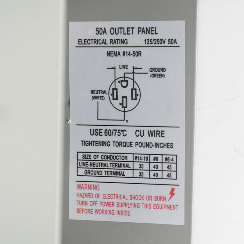 50 Amp 125/250 Volt RV Power Outlet Box