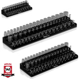 3-row magnetic socket organizer with labeled slots