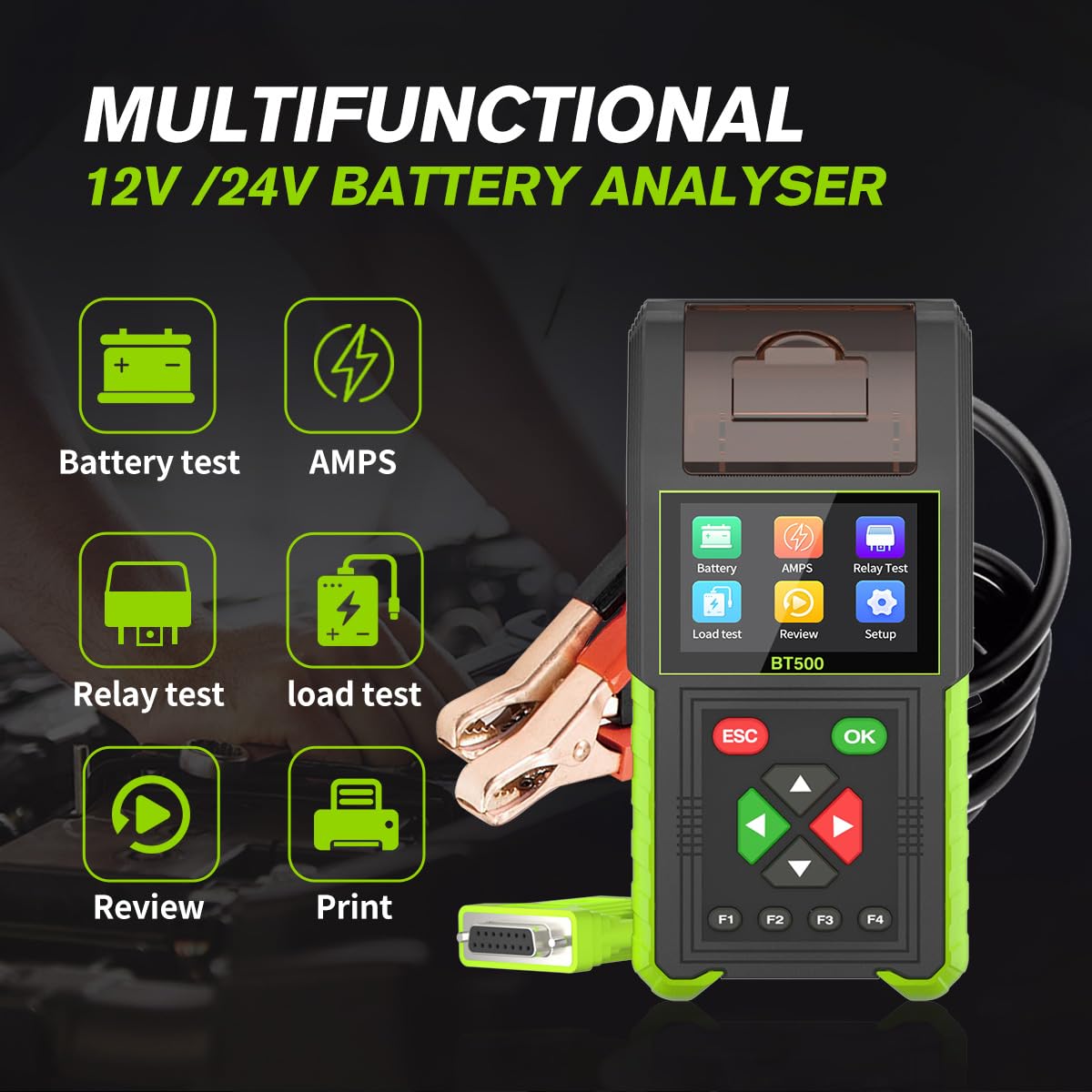 12V Battery Load Tester - 20-2000 CCA for automotive battery and alternator diagnostics