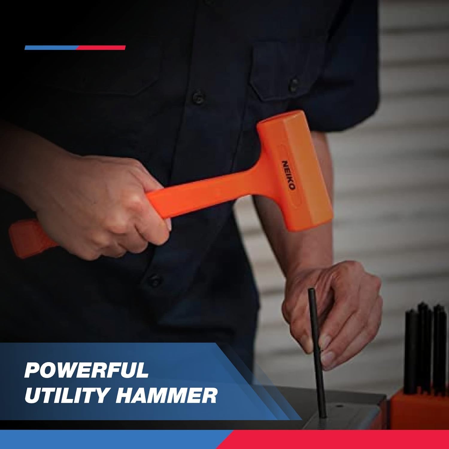 2 LB Dead Blow Hammer - Polyurethane Head, Non-Slip Grip, Orange