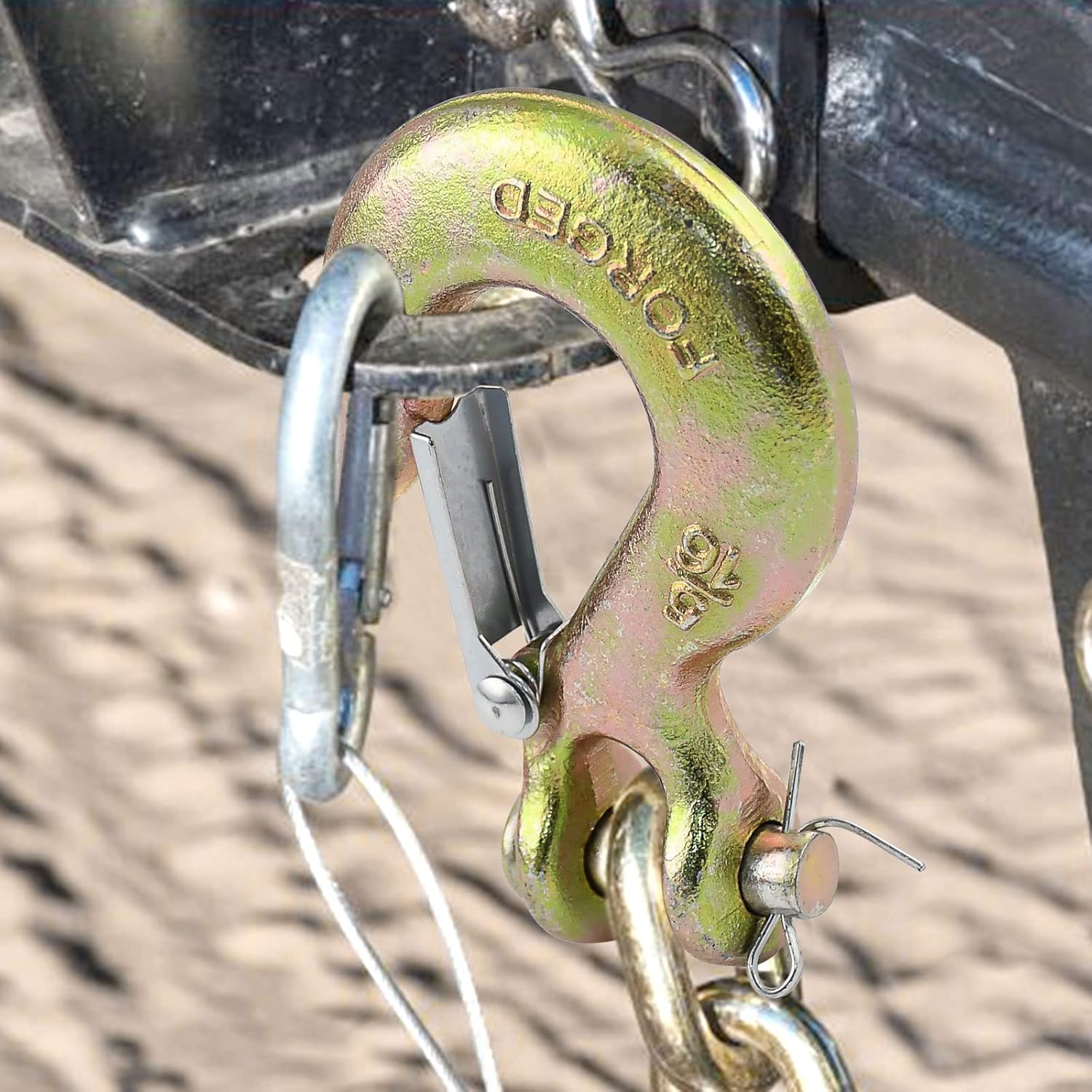 5/16 Clevis Slip Hook with Safety Latch Heavy Duty Grade 70 Forged Steel, 14,000 lbs Capacity for Towing & Chains