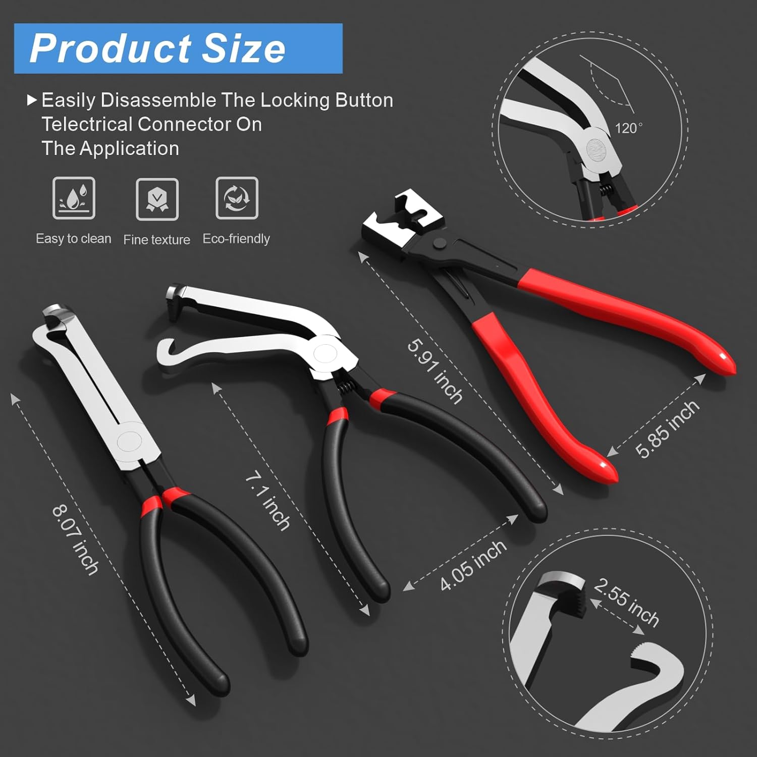 3-Pack Electrical Disconnect Pliers Set for Automotive Fuel Line and Connector Removal