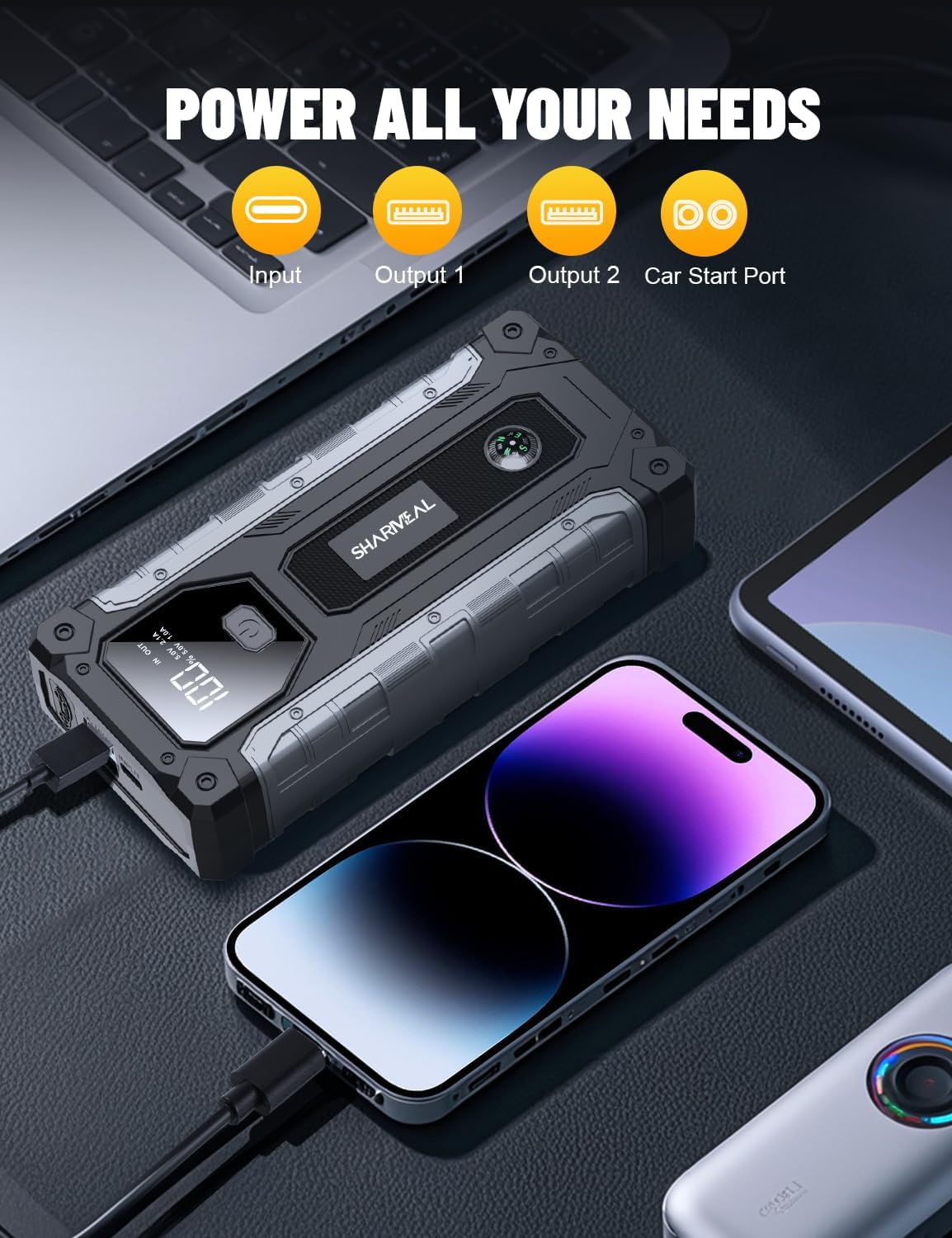 4000A Car Jump Starter for 10.0L Gas & 8.0L Diesel Engines with LED Light