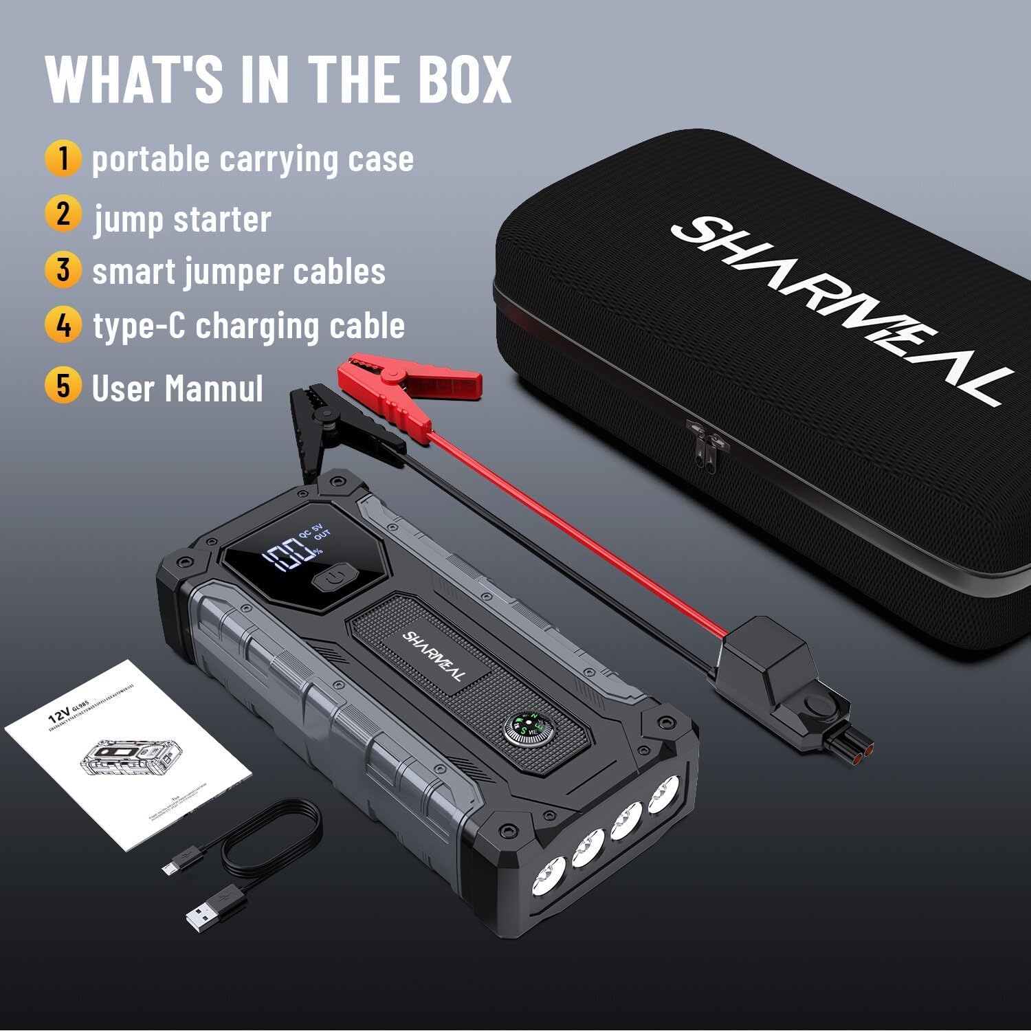 4000A Car Jump Starter for 10.0L Gas & 8.0L Diesel Engines with LED Light