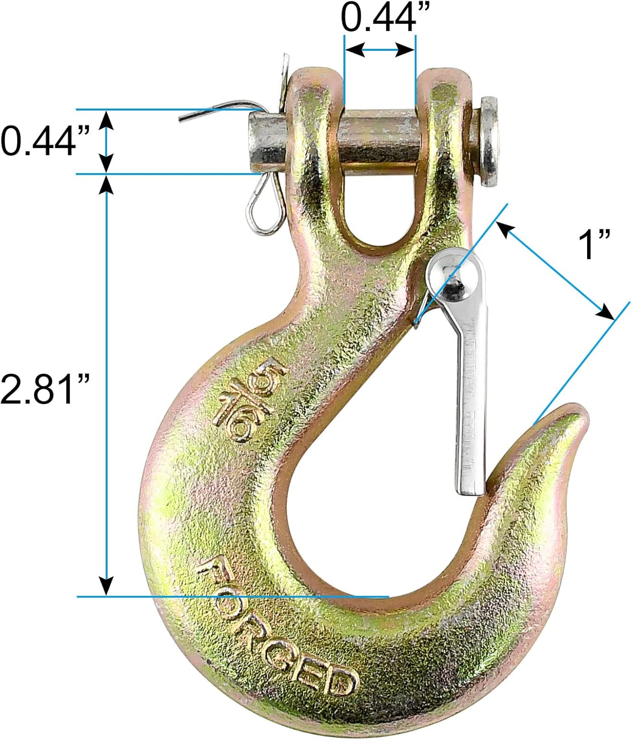 5/16 Clevis Slip Hook with Safety Latch Heavy Duty Grade 70 Forged Steel, 14,000 lbs Capacity for Towing & Chains