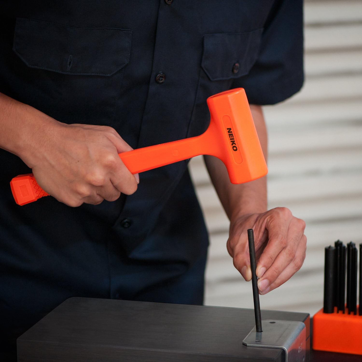 2 LB Dead Blow Hammer - Polyurethane Head, Non-Slip Grip, Orange