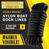 1/2'' x 20' Double Braided Nylon Dock Lines Durable Marine-Grade Boat Ropes with 12'' Pre-Spliced Loop for Docking & Mooring
