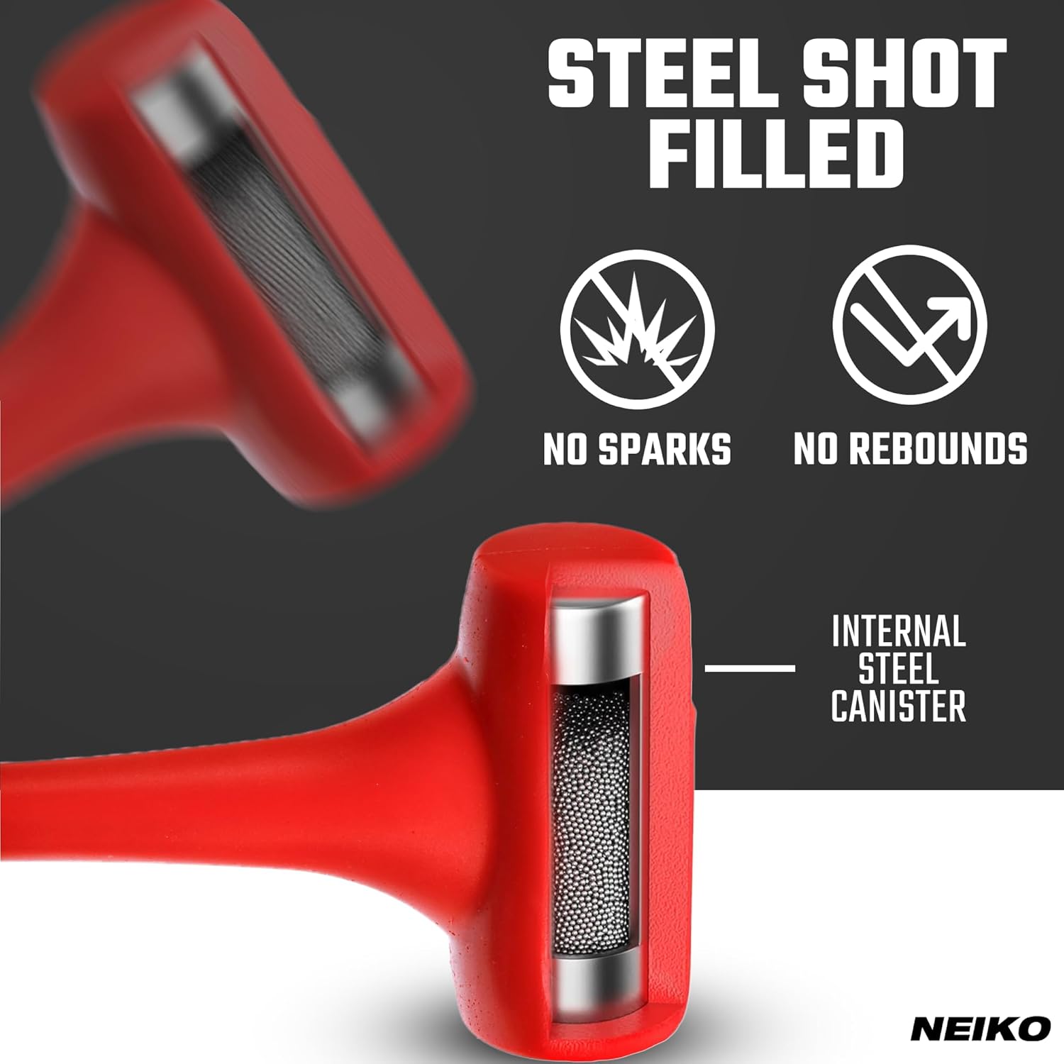 2 LB Dead Blow Hammer - Polyurethane Head, Non-Slip Grip, Orange