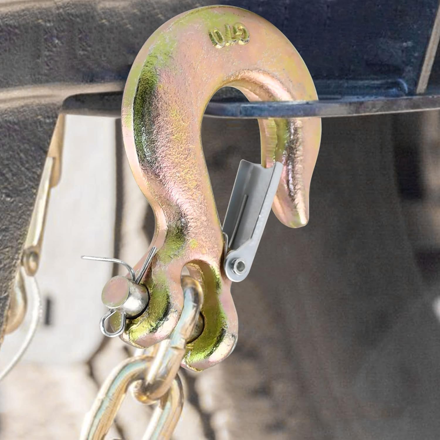 5/16 Clevis Slip Hook with Safety Latch Heavy Duty Grade 70 Forged Steel, 14,000 lbs Capacity for Towing & Chains