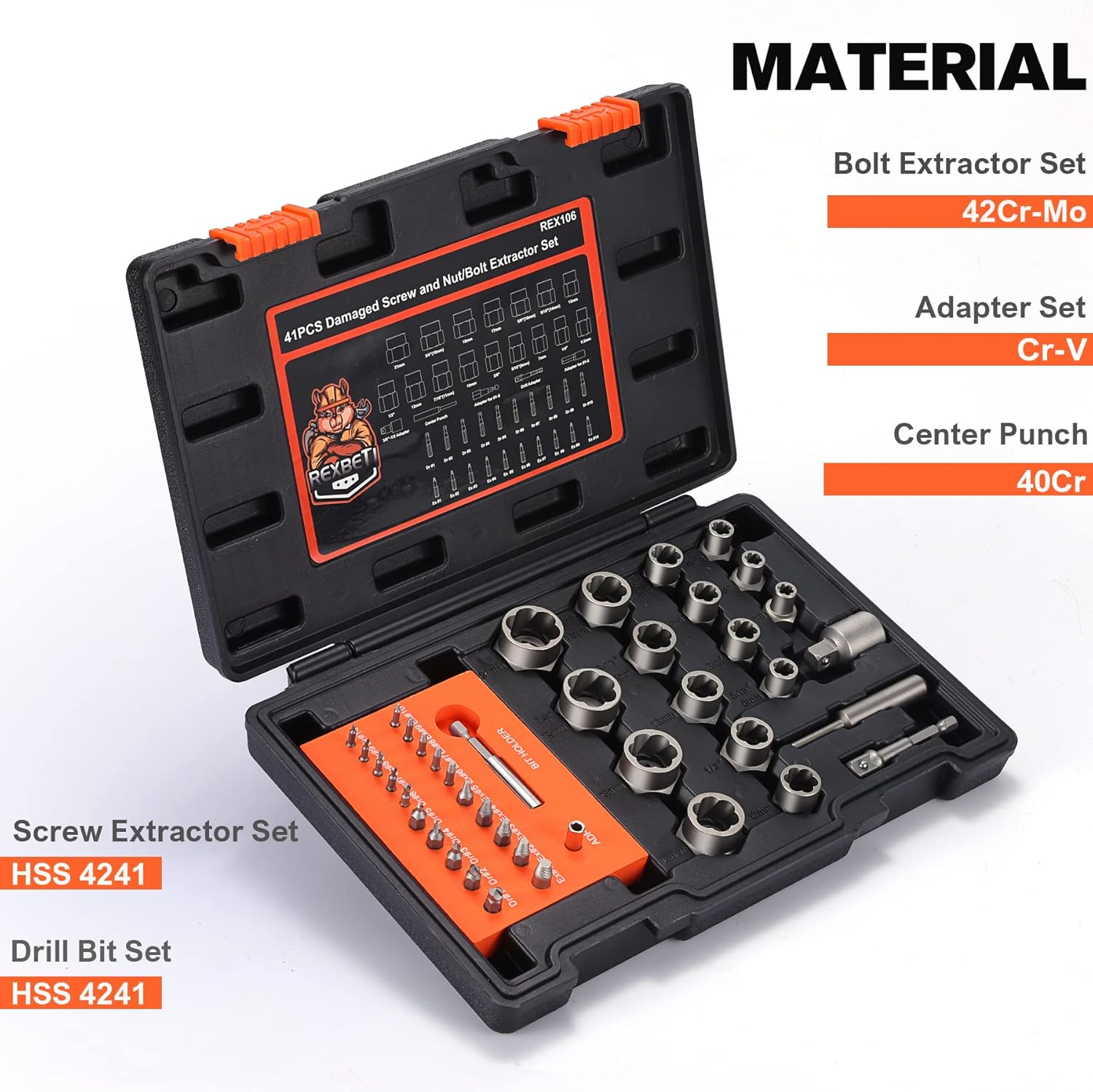 13-piece chrome molybdenum steel bolt and nut remover set with storage case