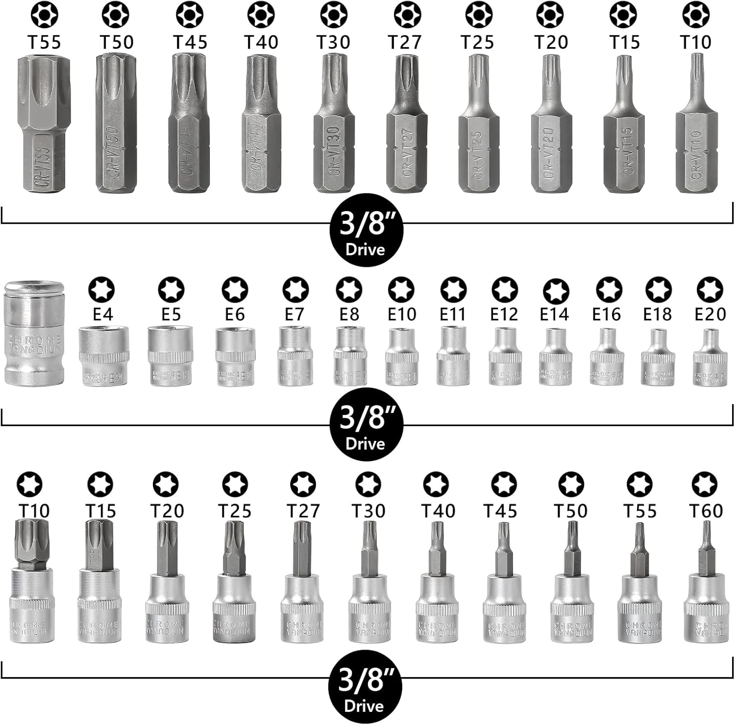 34-Piece Torx Star Bit Socket Set for Cars and Machinery