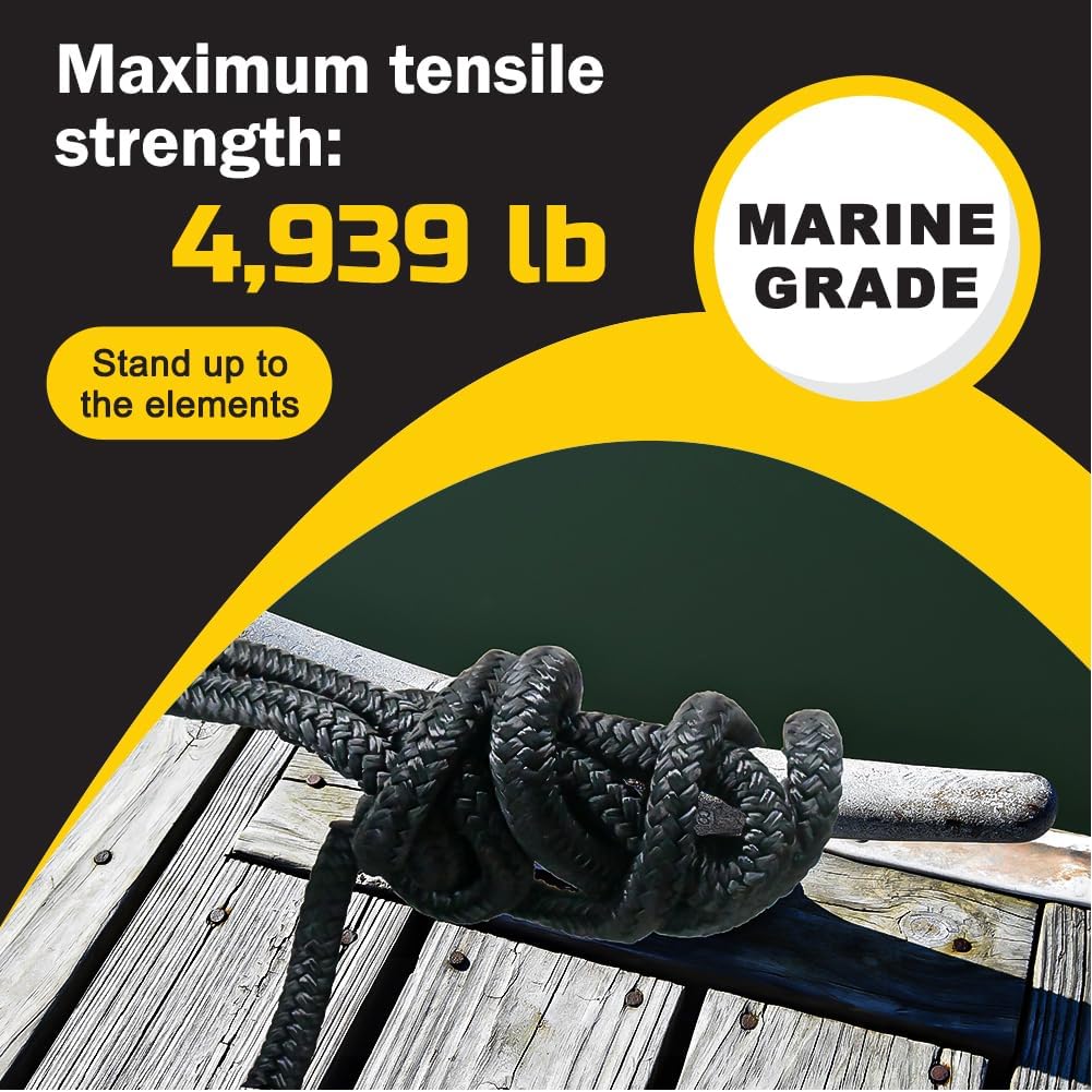 1/2'' x 20' Double Braided Nylon Dock Lines Durable Marine-Grade Boat Ropes with 12'' Pre-Spliced Loop for Docking & Mooring