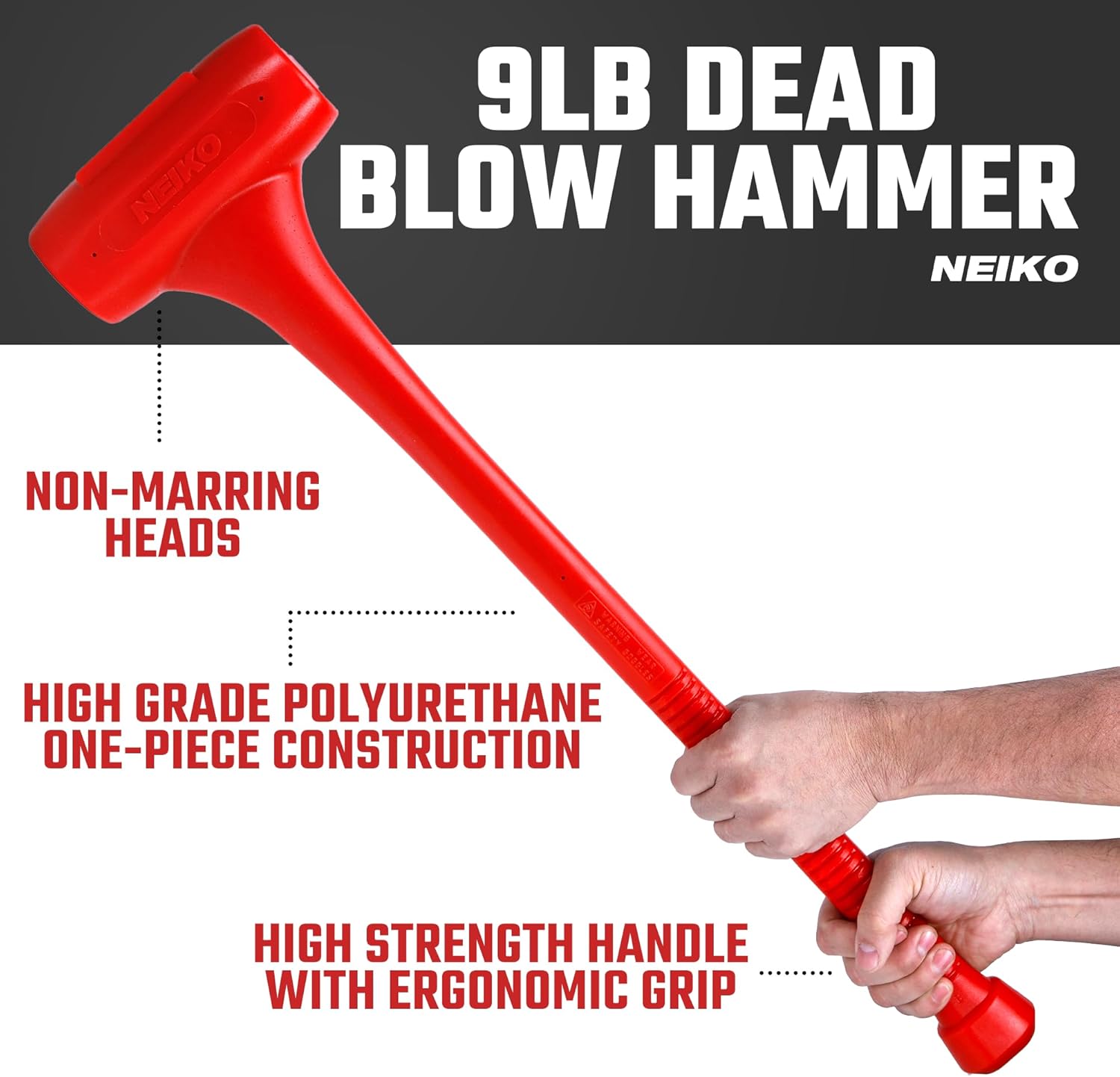 2 LB Dead Blow Hammer - Polyurethane Head, Non-Slip Grip, Orange