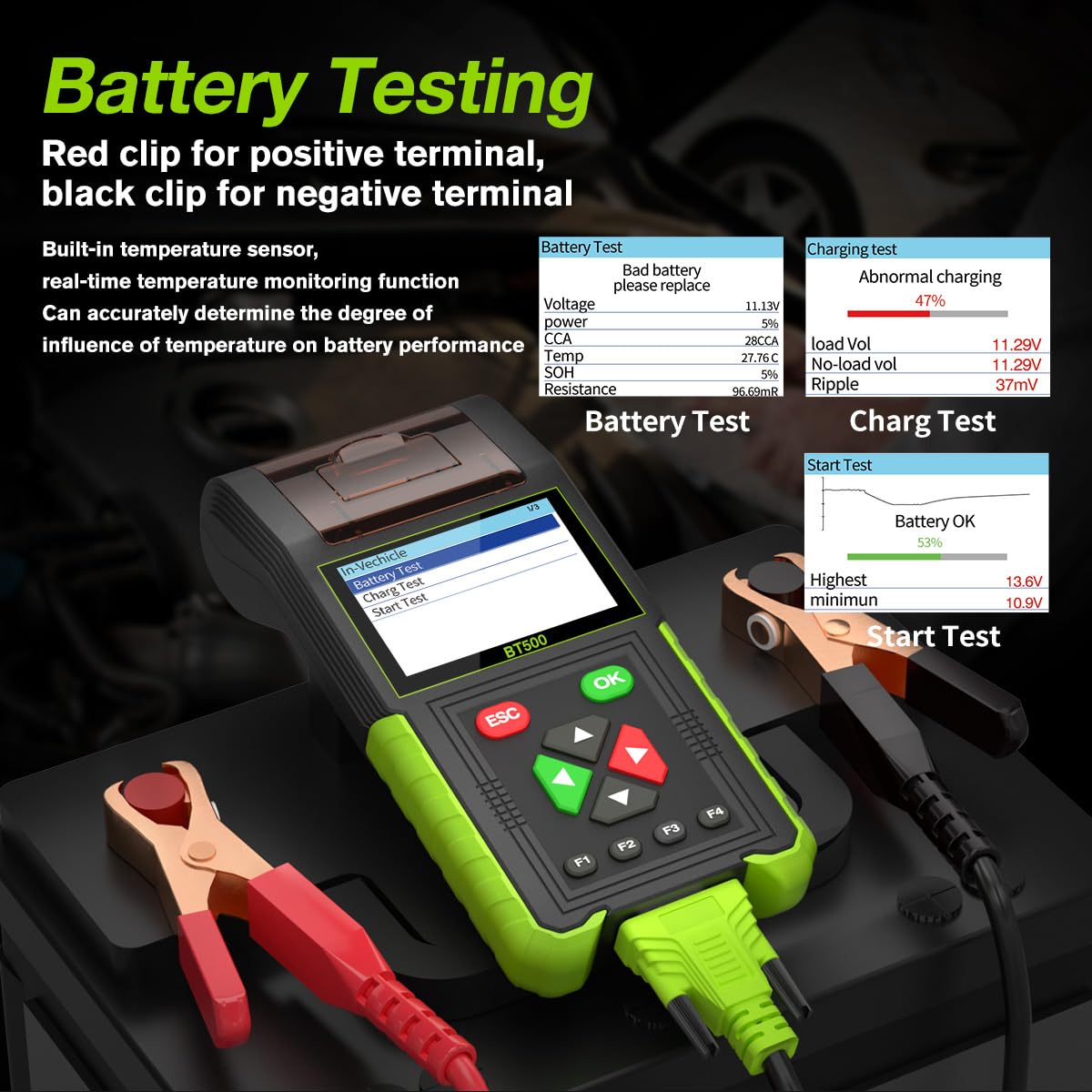 12V Battery Load Tester - 20-2000 CCA for automotive battery and alternator diagnostics