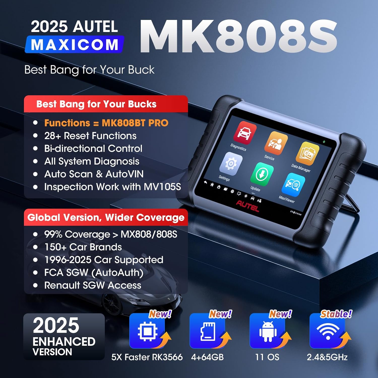 2025 Auto Diagnostic Scanner with Bi-directional Tool and 28+ Reset Services