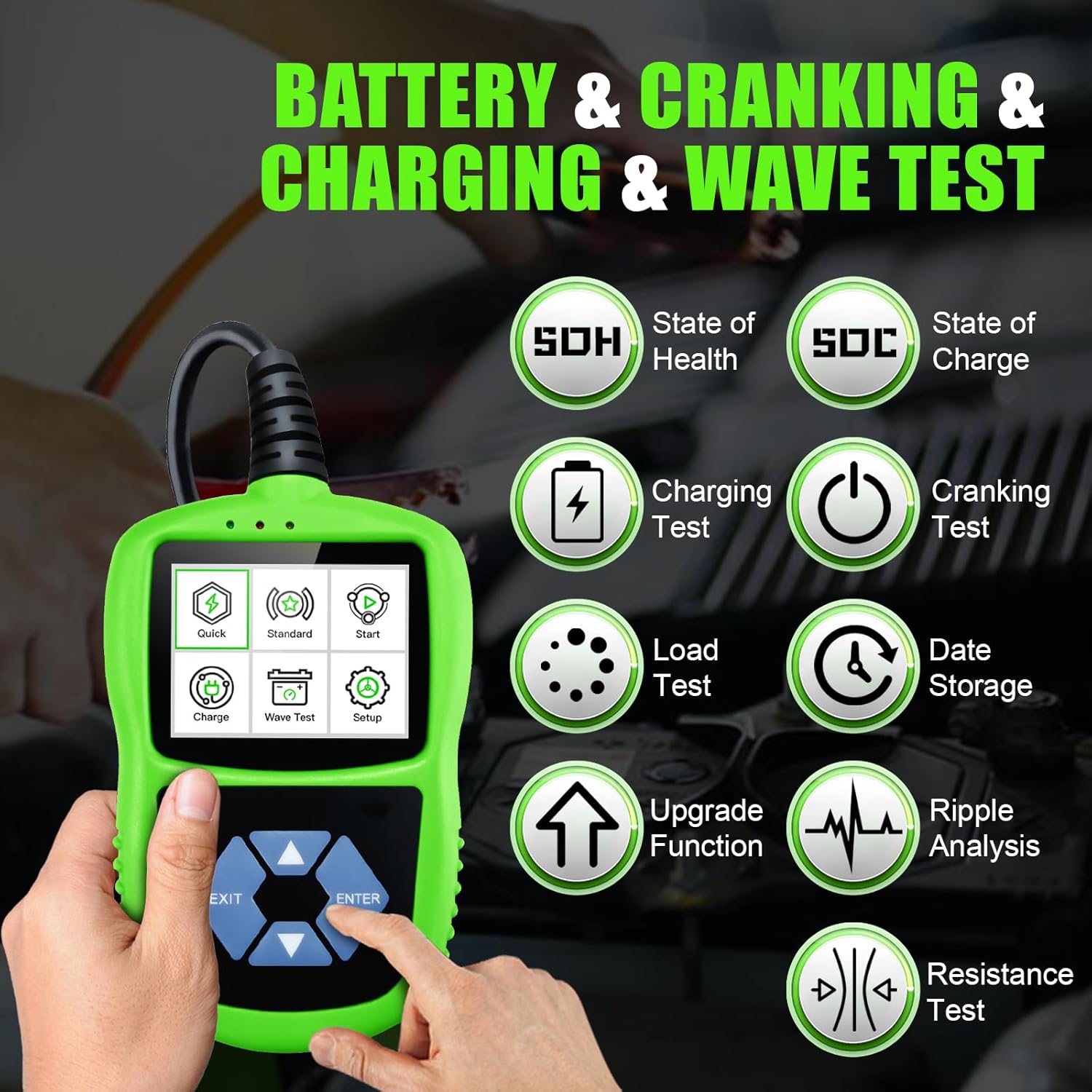 12V Battery Load Tester for Car & Alternator - 20-2000 CCA