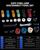 25-piece quick disconnect tool set for fuel, A/C, and transmission lines compatible with Ford, Chevy, and GM. Easy-to-use and durable.