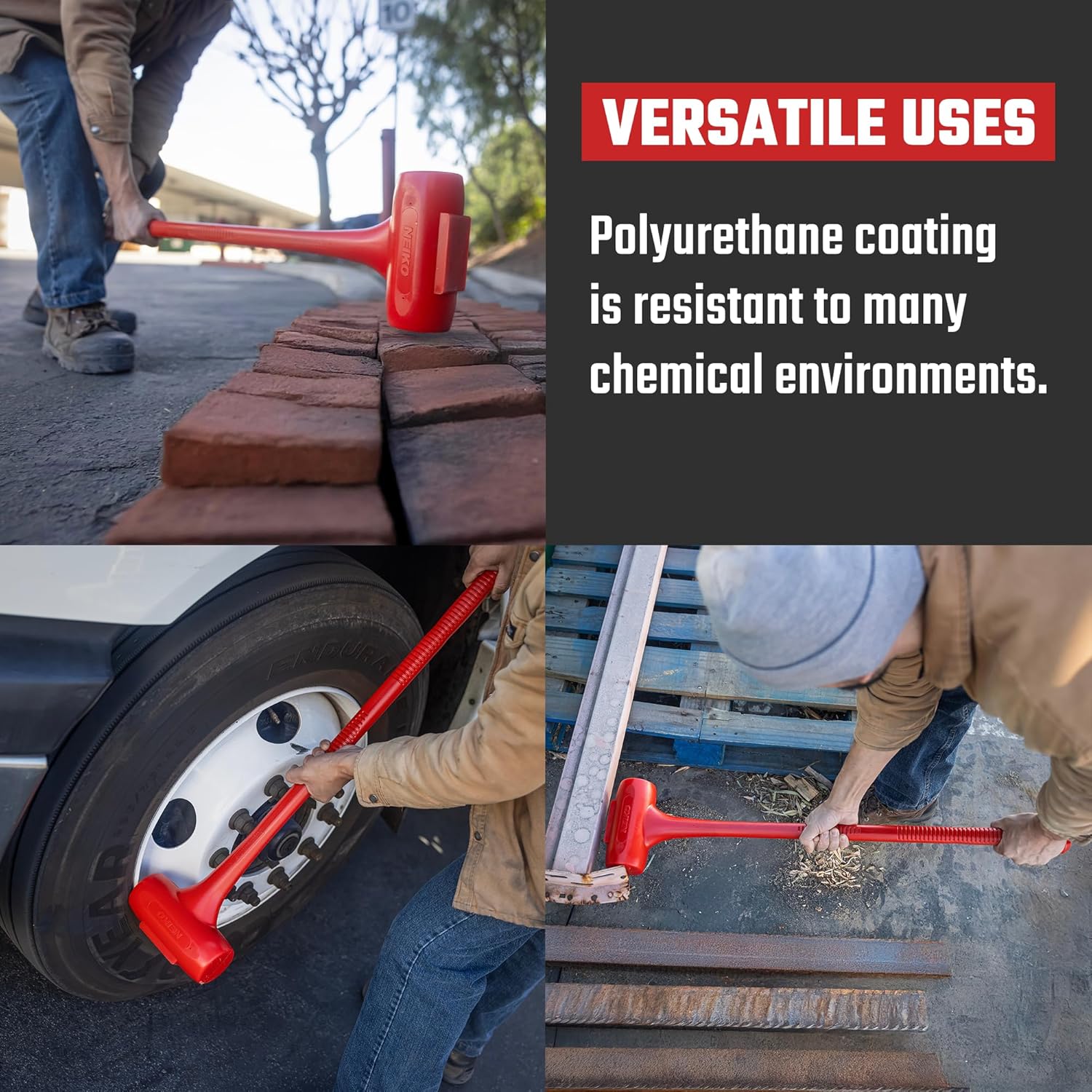 2 LB Dead Blow Hammer - Polyurethane Head, Non-Slip Grip, Orange