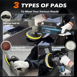 1600W rotary buffer polisher for car, boat, and furniture, with 7-speed settings and detachable handles.