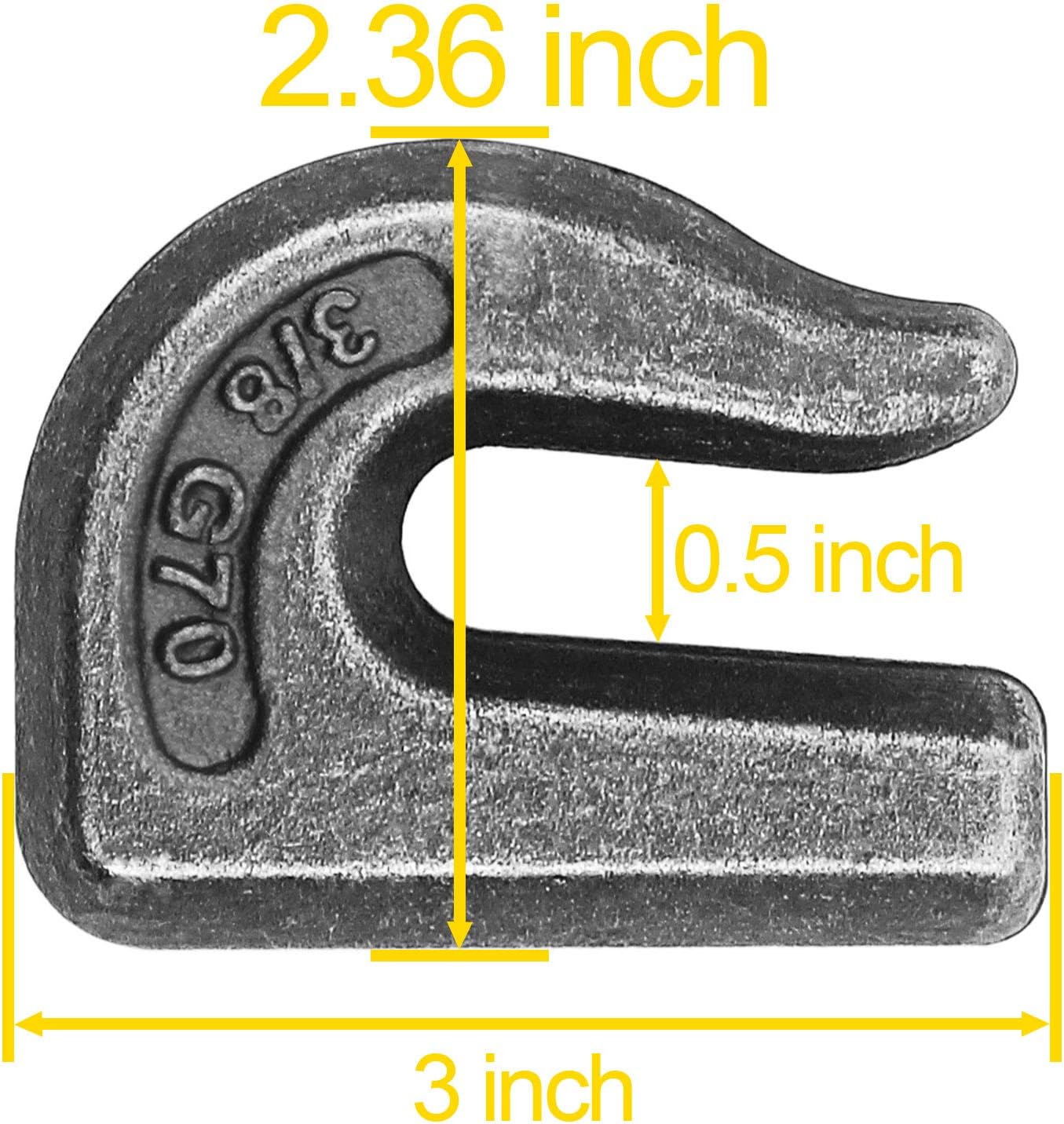 3/8'' Weld-On Grab Hooks G70 Forged Steel - Heavy Duty Tractor Chain Hooks for Car, Truck, SUV, RV, UTV, Tow & Lifting Applications
