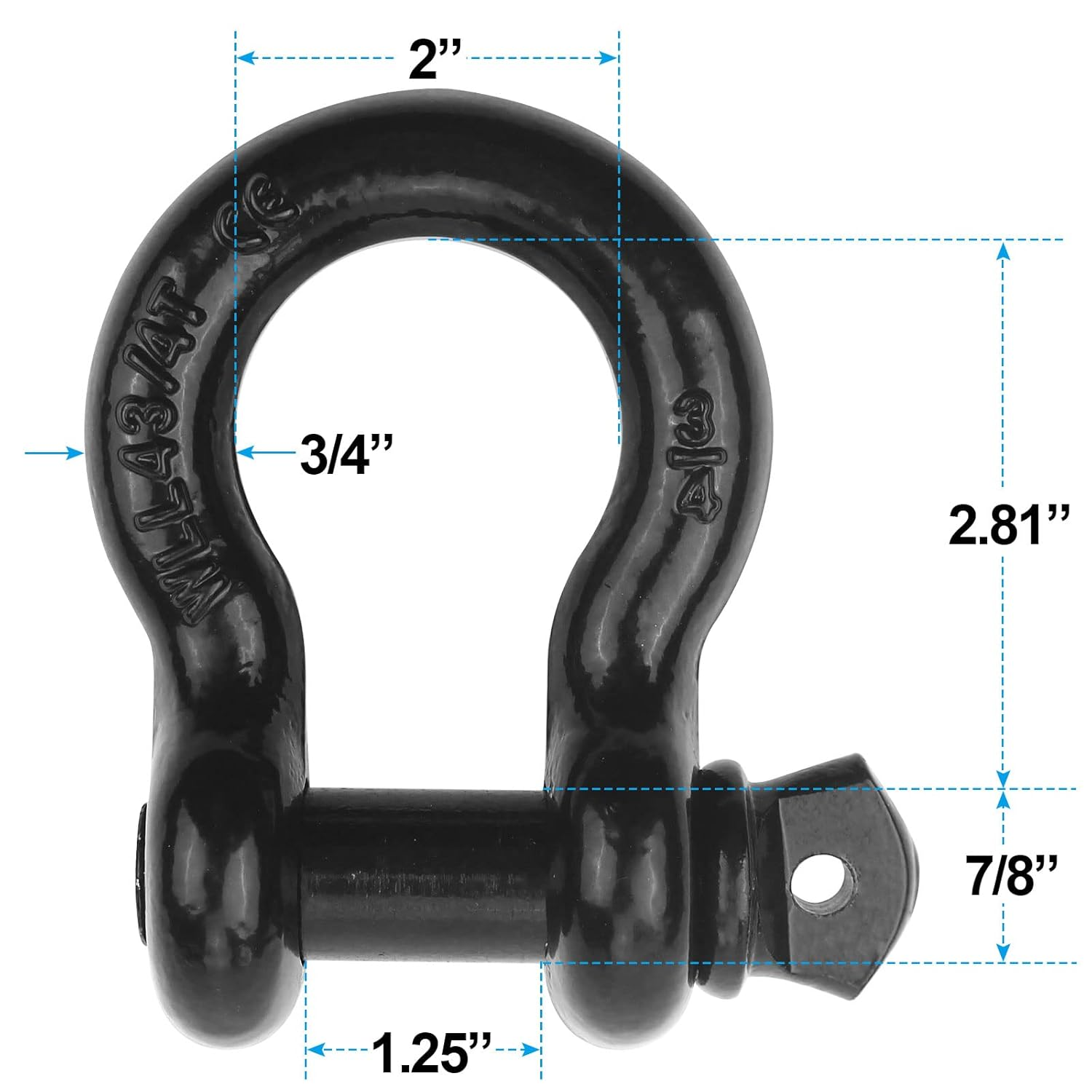 3/4" D-Ring Shackles 2-Pack 28.5 Ton Heavy Duty Tow Shackles