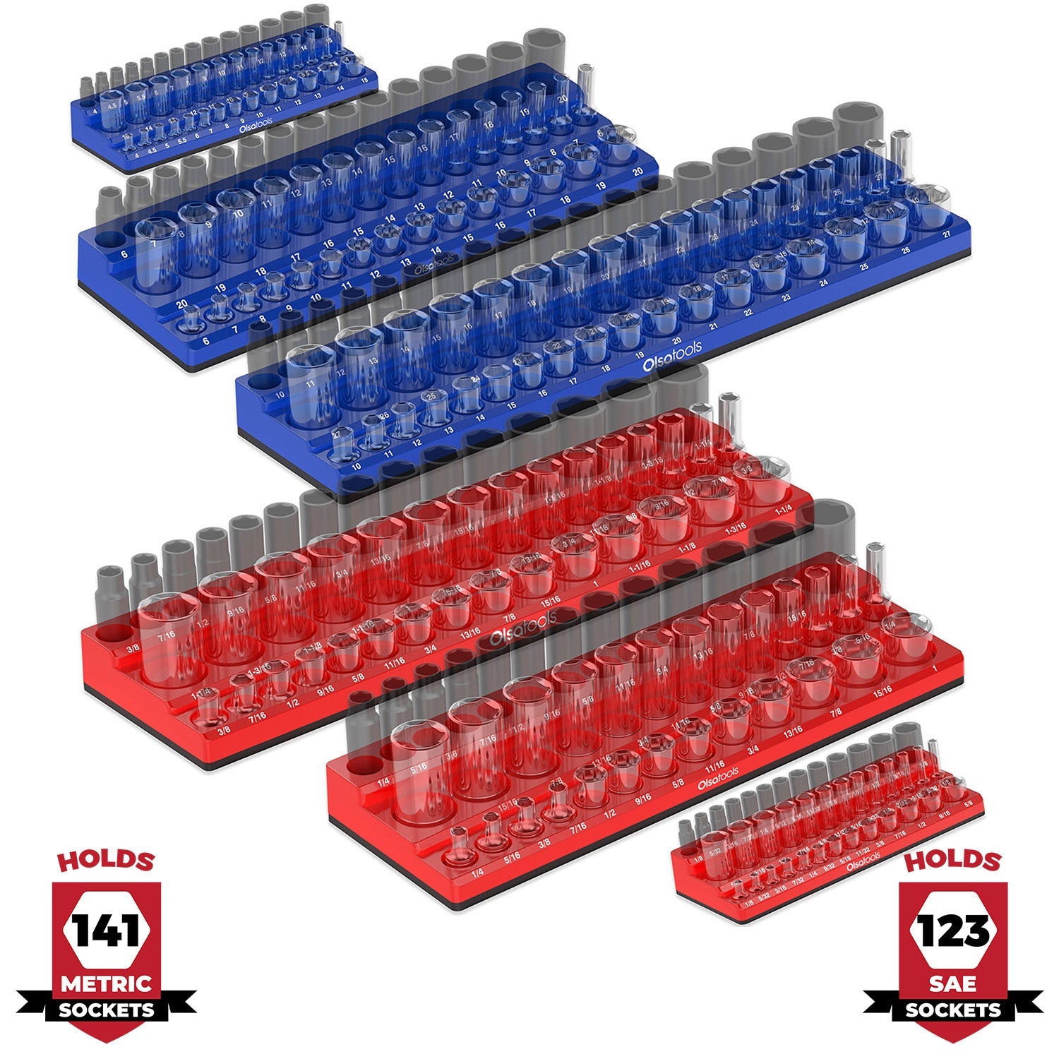 3-Row Magnetic Socket Holder Organizes 75+ 1/4",3/8",1/2" Drive Sockets