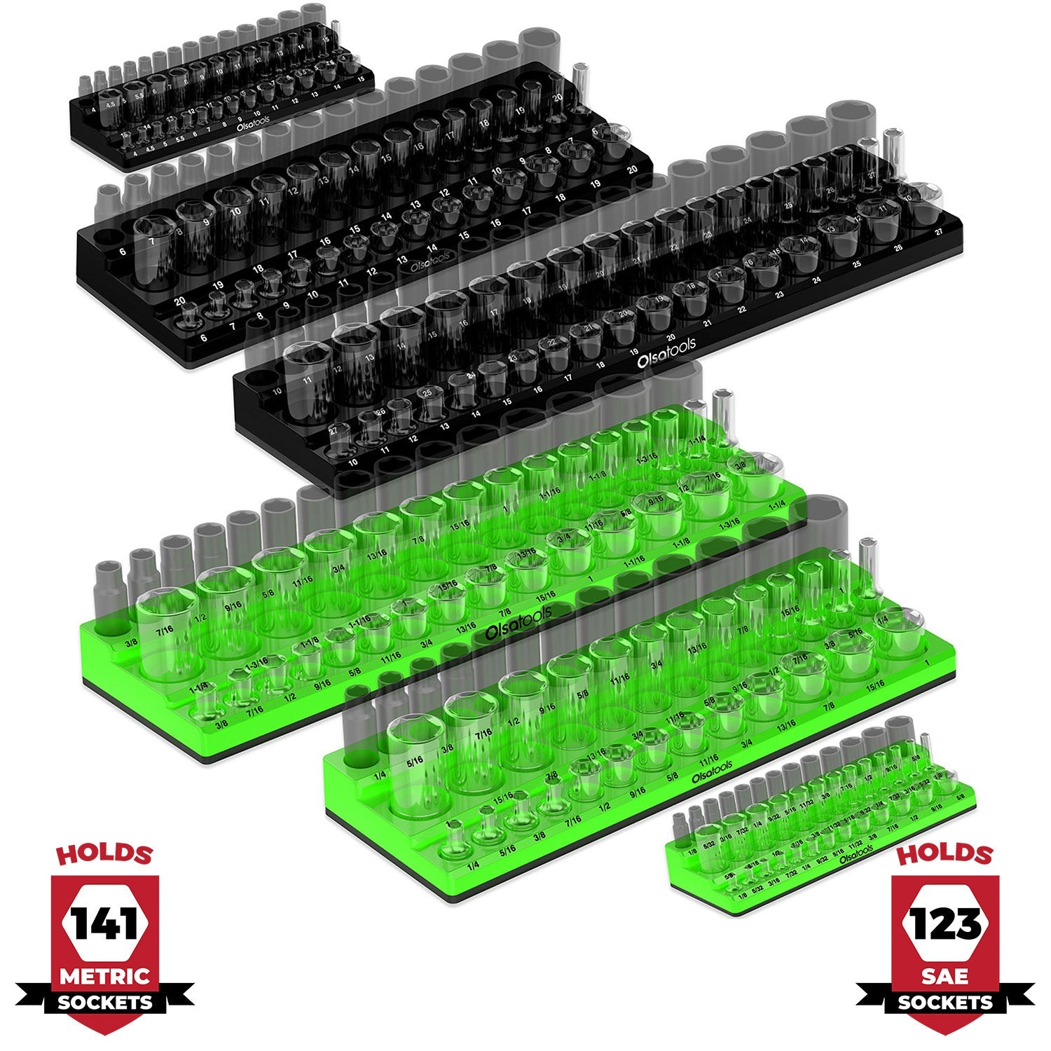 3-Row Magnetic Socket Holder Organizes 75+ 1/4",3/8",1/2" Drive Sockets