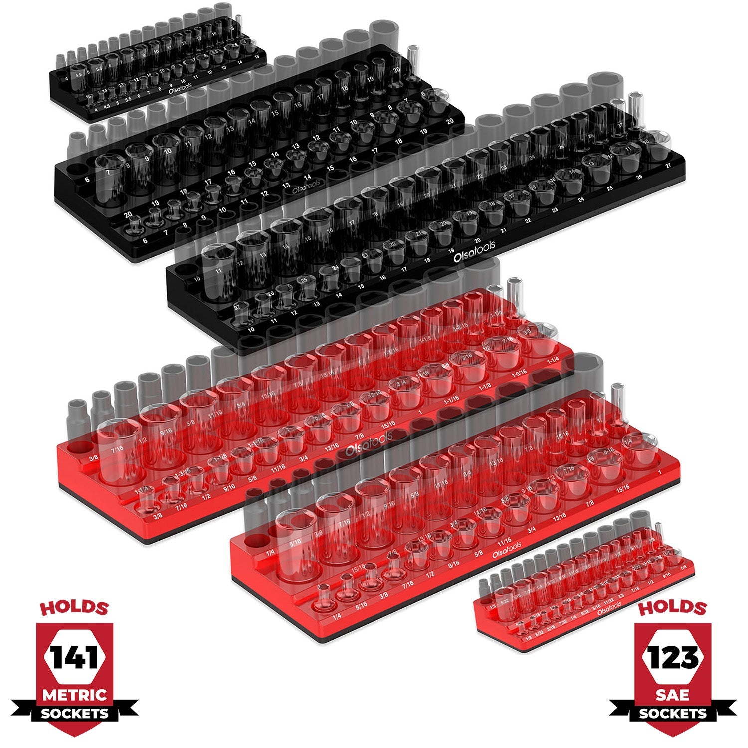 3-Row Magnetic Socket Holder Organizes 75+ 1/4",3/8",1/2" Drive Sockets