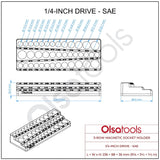 3-Row Magnetic Socket Holder Organizes 75+ 1/4",3/8",1/2" Drive Sockets