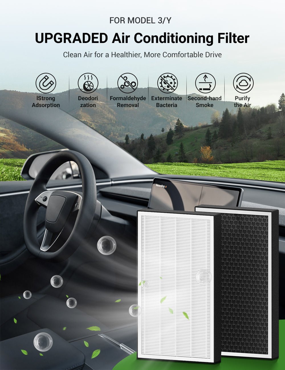 Activated carbon air filter for Tesla Model 3/Y - 2 pieces