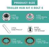 Trailer Idler Hub Kits 4 on 4" Trailer Hub 4 Lug for 2000 lbs Tralier Axle,ONLY for 2000lbs Trailer Hub Assembly