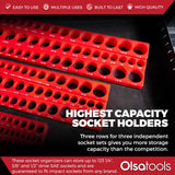 3-Row Magnetic Socket Holder Organizes 75+ 1/4",3/8",1/2" Drive Sockets