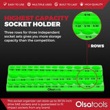 3-Row Magnetic Socket Holder Organizes 75+ 1/4",3/8",1/2" Drive Sockets