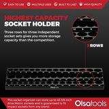 3-Row Magnetic Socket Holder Organizes 75+ 1/4",3/8",1/2" Drive Sockets