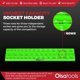 3-Row Magnetic Socket Holder Organizes 75+ 1/4",3/8",1/2" Drive Sockets
