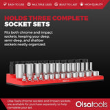 3-Row Magnetic Socket Holder Organizes 75+ 1/4",3/8",1/2" Drive Sockets