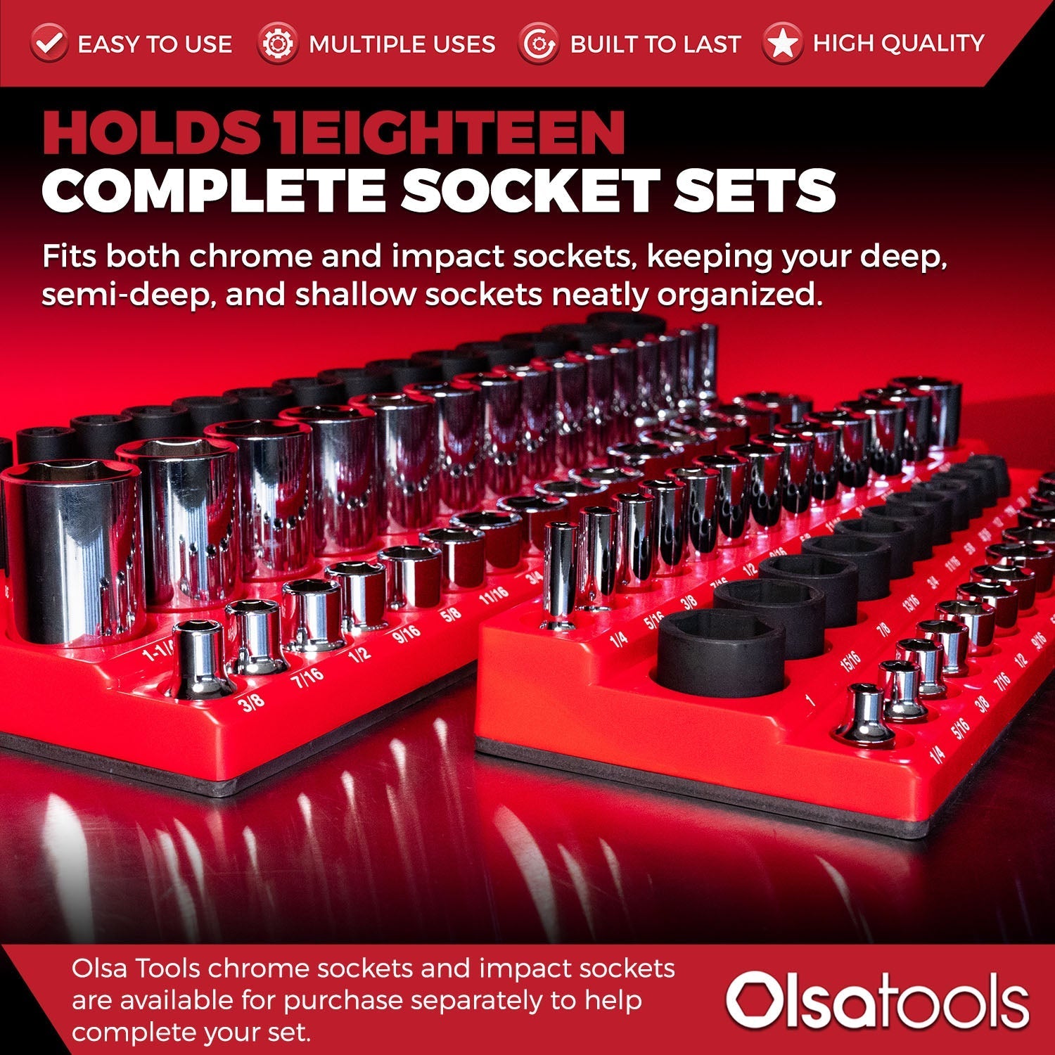 3-Row Magnetic Socket Holder Organizes 75+ 1/4",3/8",1/2" Drive Sockets