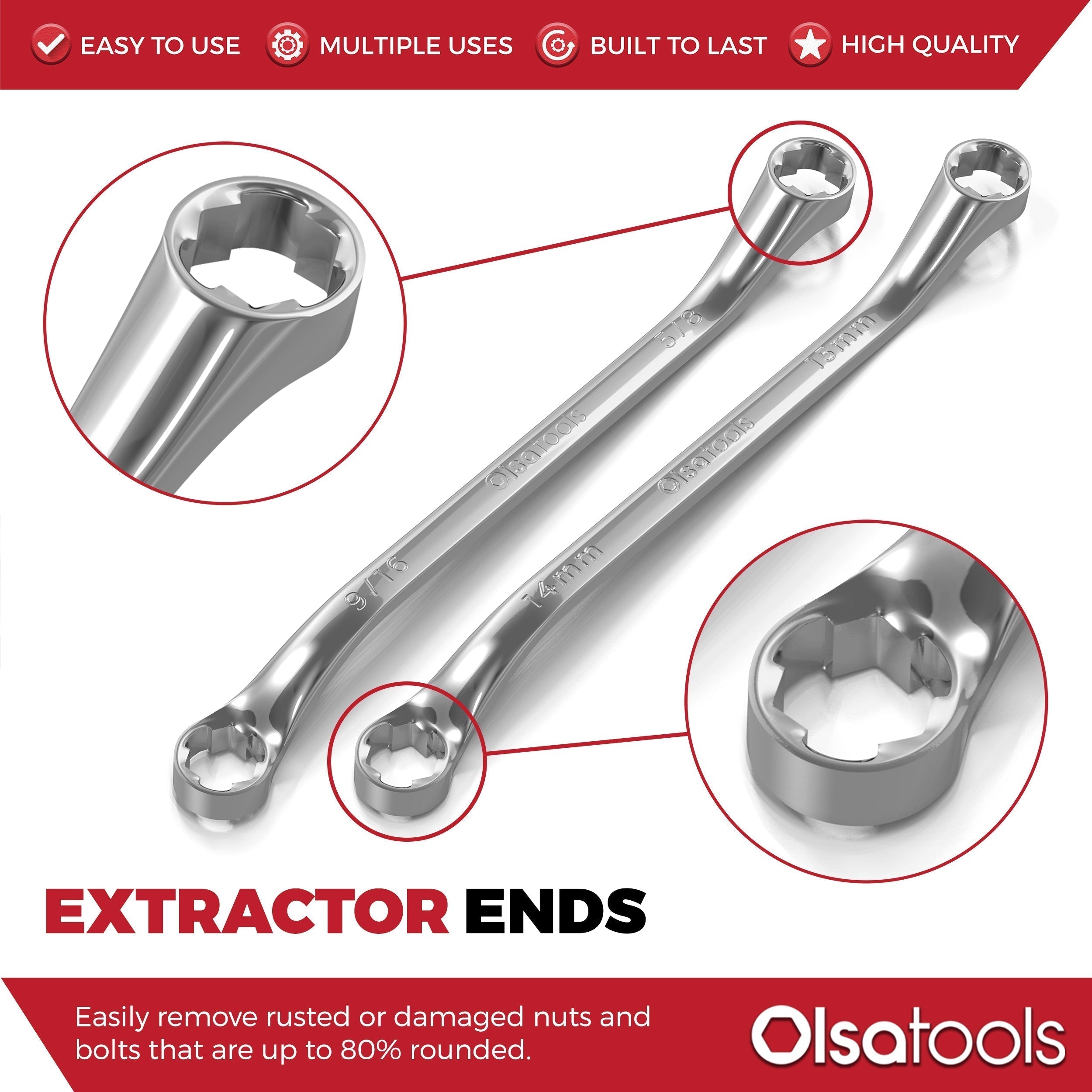7-Piece Offset Bolt Extractor Wrench Set - Metric Sizes