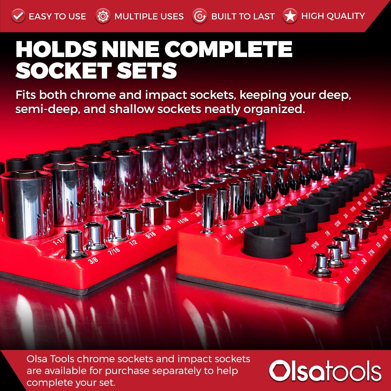 3-Row Magnetic Socket Holder Organizes 75+ 1/4",3/8",1/2" Drive Sockets