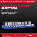 3-Row Magnetic Socket Holder Organizes 75+ 1/4",3/8",1/2" Drive Sockets