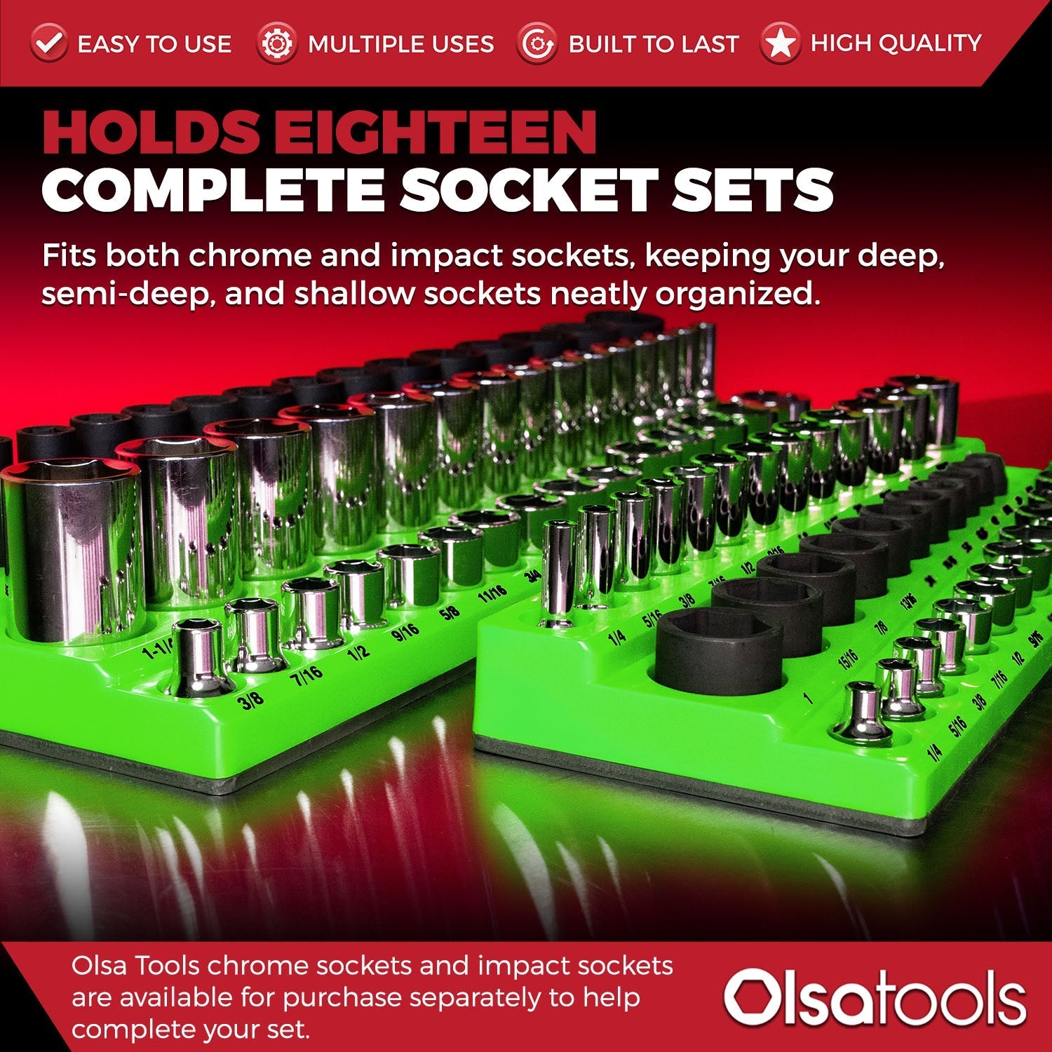 3-Row Magnetic Socket Holder Organizes 75+ 1/4",3/8",1/2" Drive Sockets