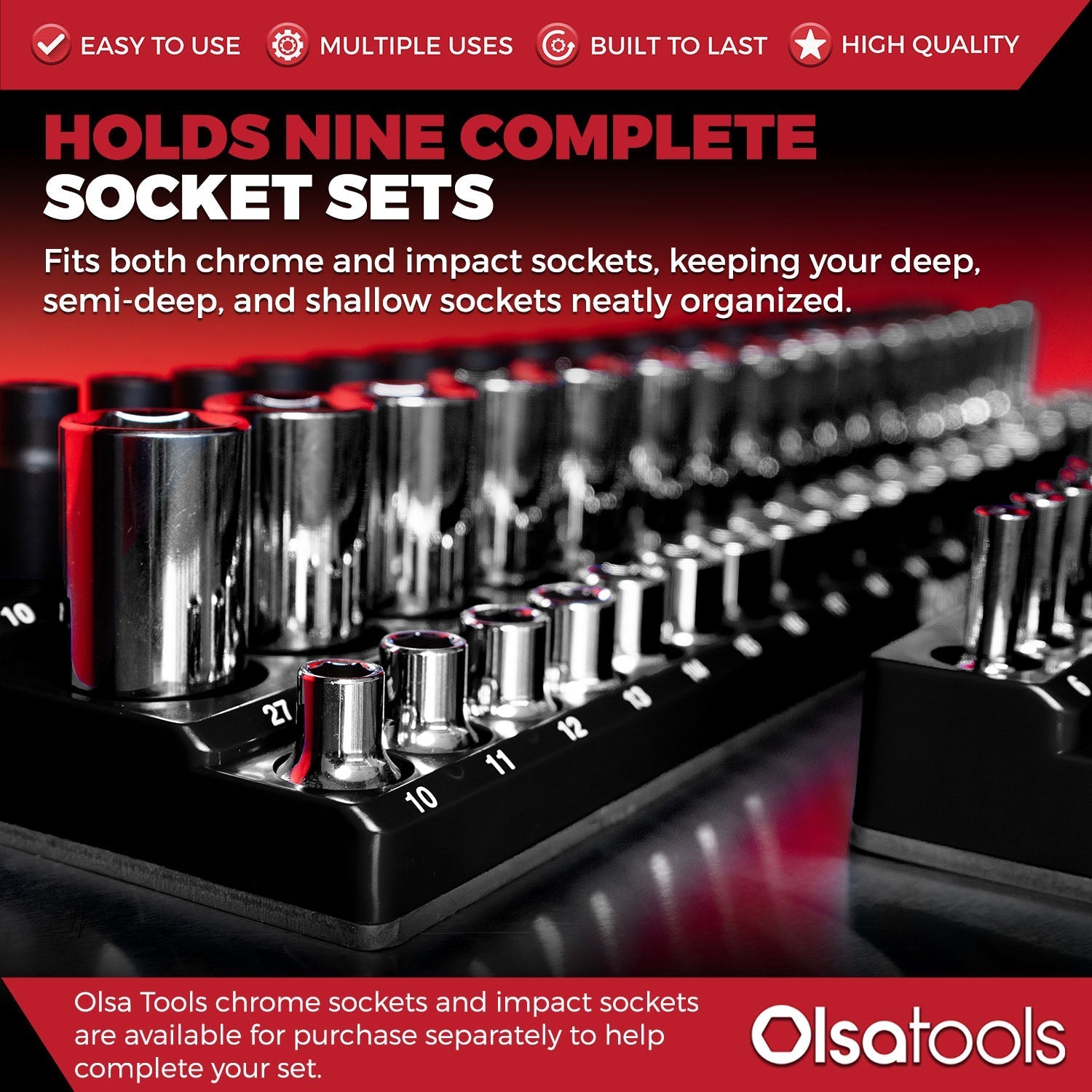 3-Row Magnetic Socket Holder Organizes 75+ 1/4",3/8",1/2" Drive Sockets