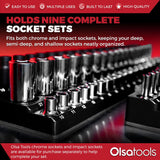 3-Row Magnetic Socket Holder Organizes 75+ 1/4",3/8",1/2" Drive Sockets