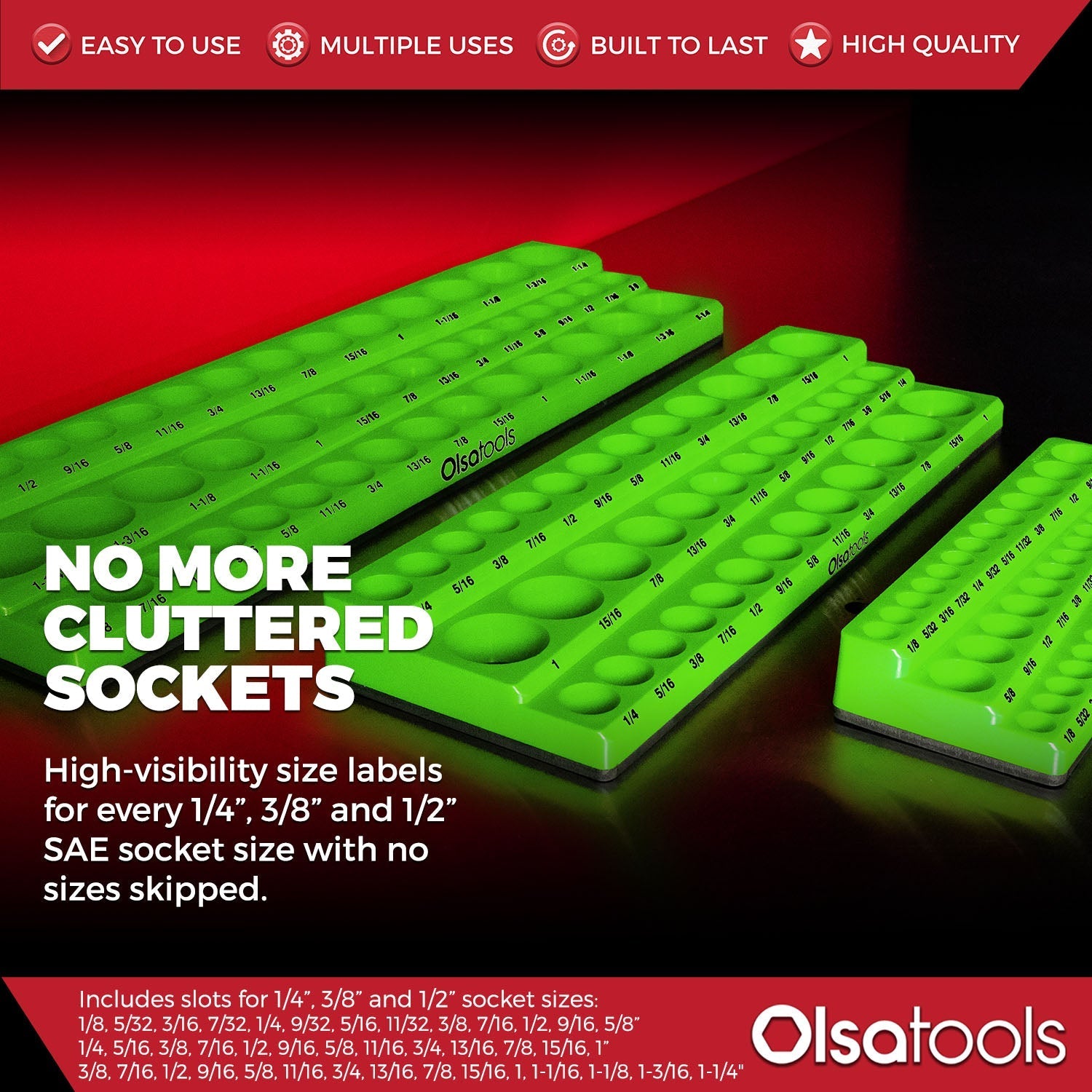 3-Row Magnetic Socket Holder Organizes 75+ 1/4",3/8",1/2" Drive Sockets