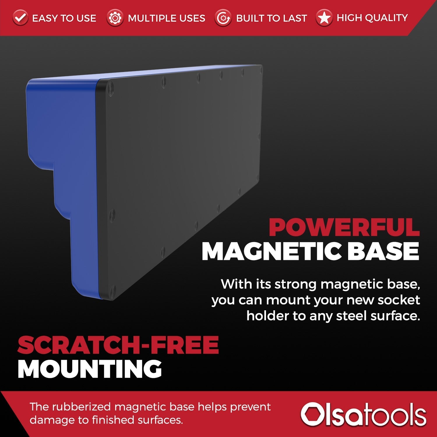 3-Row Magnetic Socket Holder Organizes 75+ 1/4",3/8",1/2" Drive Sockets