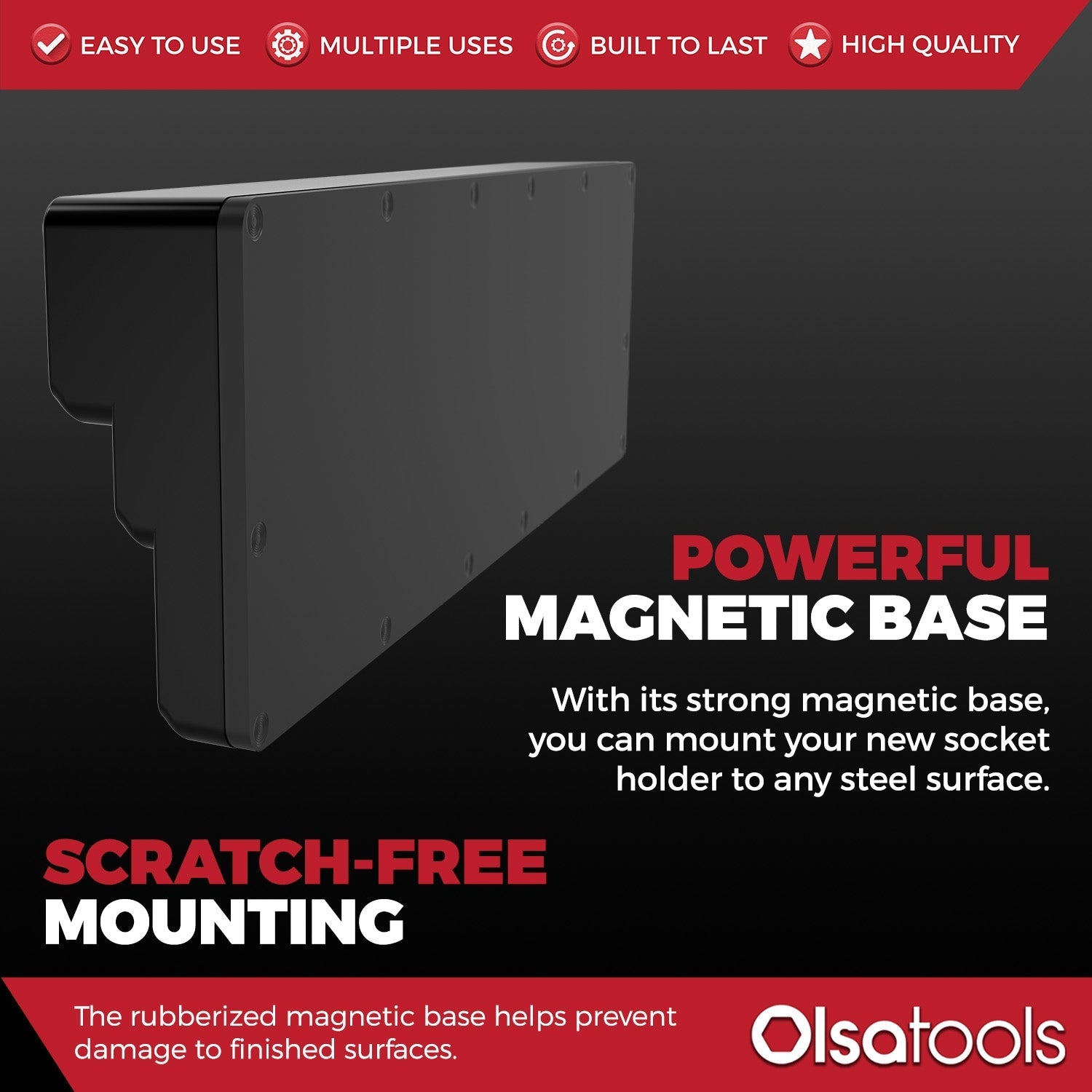 3-Row Magnetic Socket Holder Organizes 75+ 1/4",3/8",1/2" Drive Sockets