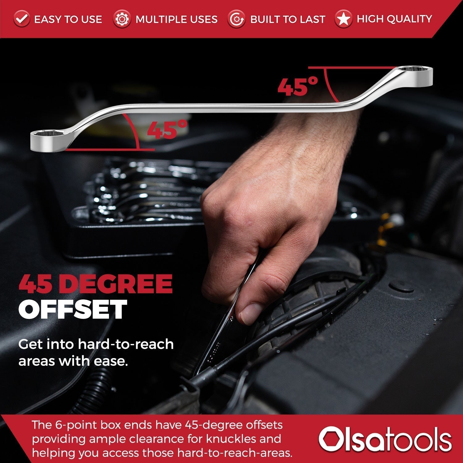 7-Piece Offset Bolt Extractor Wrench Set - Metric Sizes