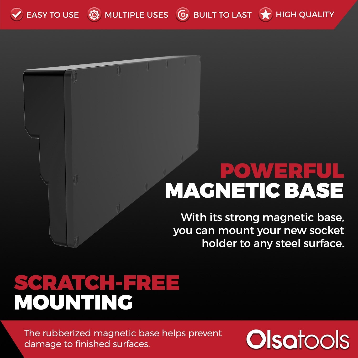 3-Row Magnetic Socket Holder Organizes 75+ 1/4",3/8",1/2" Drive Sockets